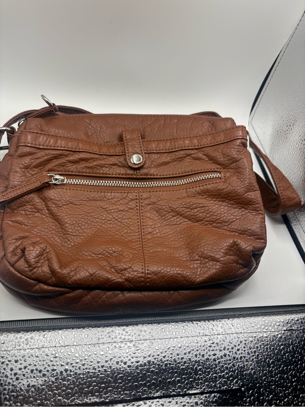 Bueno Brown Pebbled Leather Crossbody Bag